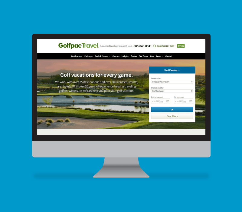 Golfpac Travel website